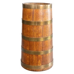 Antique Edwardian English Oak Coopered Barrel Stick & Umbrella Stand, circa 1910