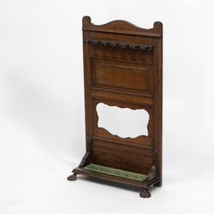 Antique Edwardian English Oak Snooker Cue Stand Rack