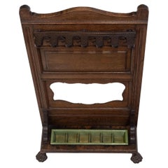 Antique Edwardian English Oak Snooker Cue Stand Rack