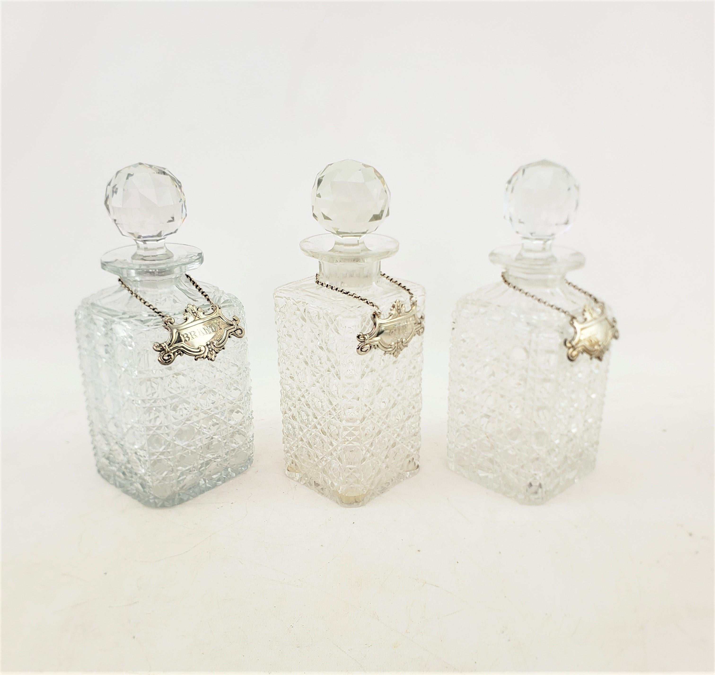 Antique Edwardian English Silver Plated & Cut Crystal 3 Bottle Tantalus and Key For Sale 5