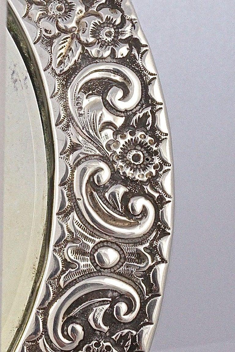 Antique Edwardian English Sterling Silver Bevelled Edge Table Mirror, 1903 For Sale 6