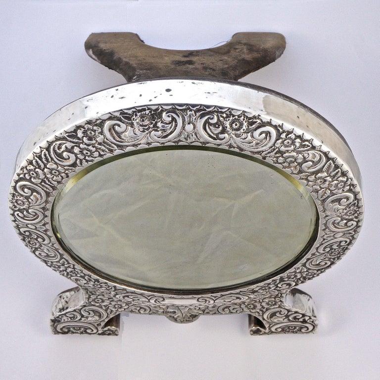 Antique Edwardian English Sterling Silver Bevelled Edge Table Mirror, 1903 For Sale 7