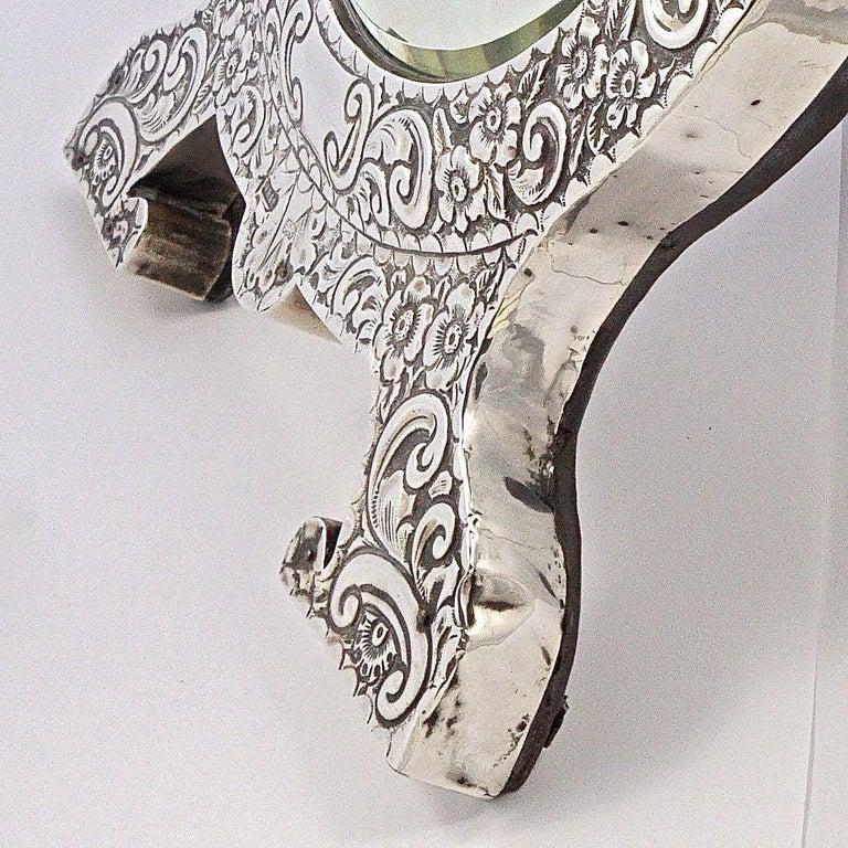 Antique Edwardian English Sterling Silver Bevelled Edge Table Mirror