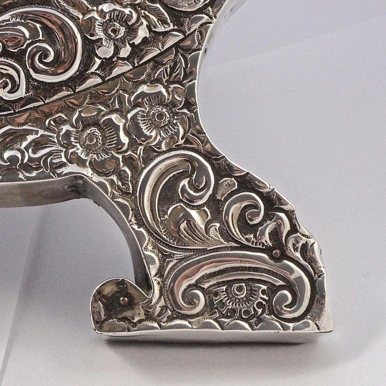 Antique Edwardian English Sterling Silver Bevelled Edge Table Mirror