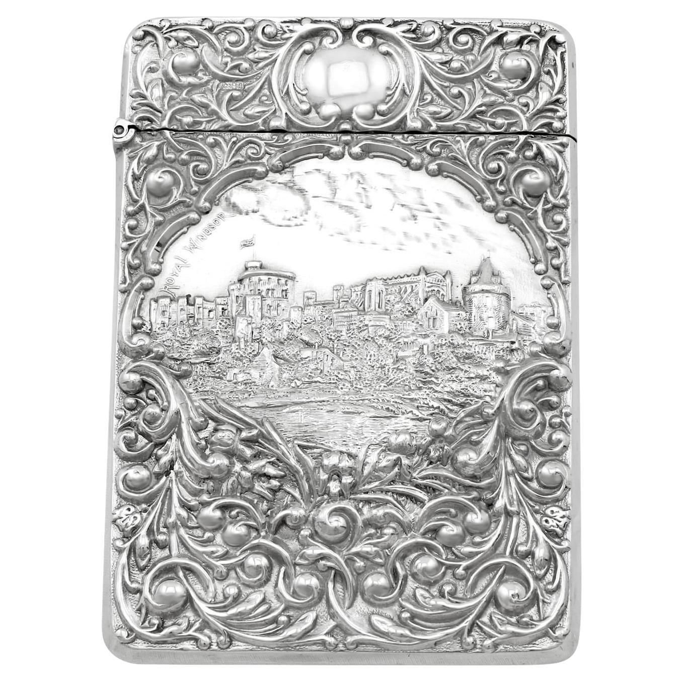 Antique Edwardian English Sterling Silver Castle Top Card Case