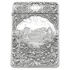 Antique Edwardian English Sterling Silver Castle Top Card Case