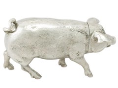 Antique Edwardian English Sterling Silver Pig Sugar Box