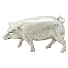 Ancienne boîte à sucre édouardienne anglaise en argent sterling en forme de cochon