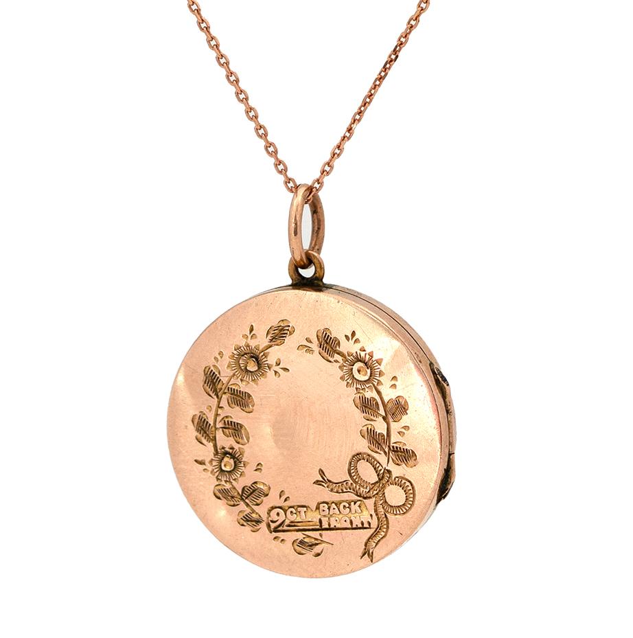 Women's Antique Edwardian Engraved Rose Gold Floral Locket Necklace For Sale