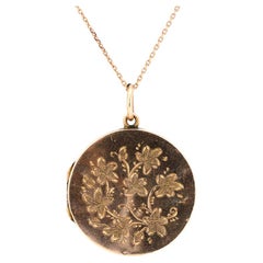 Antique Edwardian Engraved Rose Gold Floral Locket Necklace