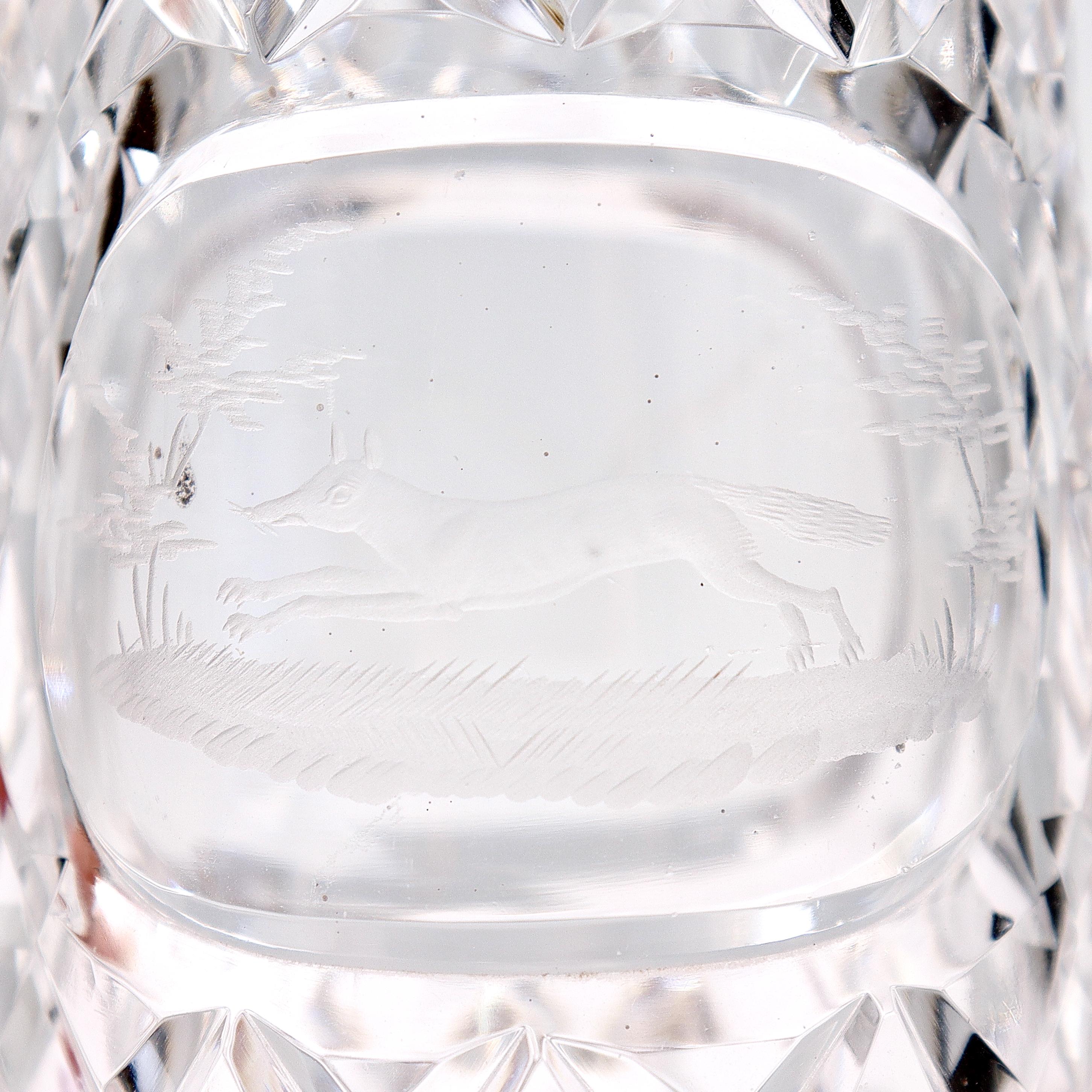 Antique Edwardian Equestrian Fox Hunt Cut Glass & Silver Liquor Flask For Sale 6