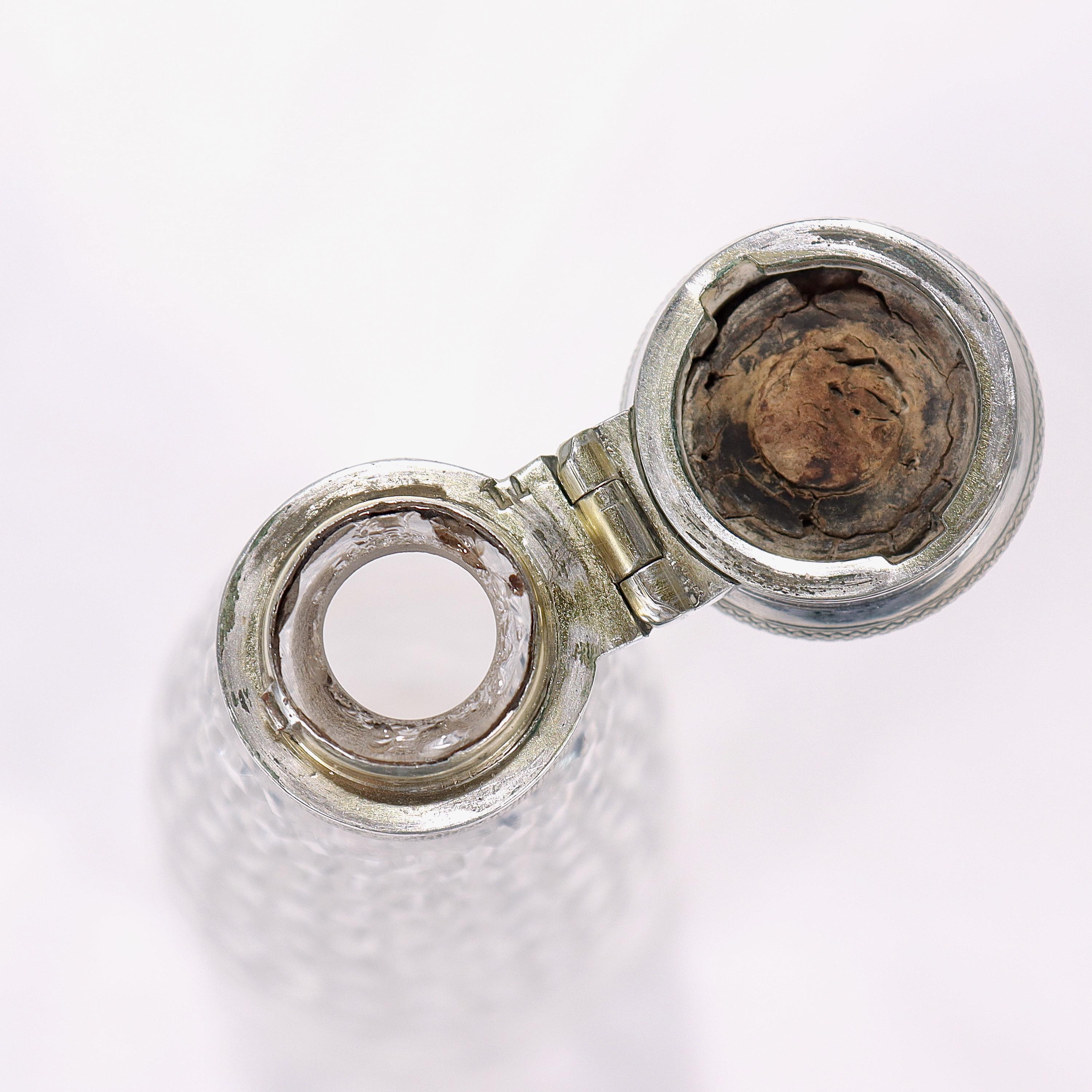 Antique Edwardian Equestrian Fox Hunt Cut Glass & Silver Liquor Flask For Sale 9