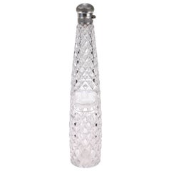 Antique Edwardian Equestrian Fox Hunt Cut Glass & Silver Liquor Flask