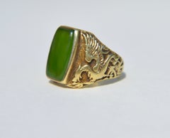 Antique Edwardian Era 6 Carat Jade Griffin 14 Karat Gold Signet Pinky Ring