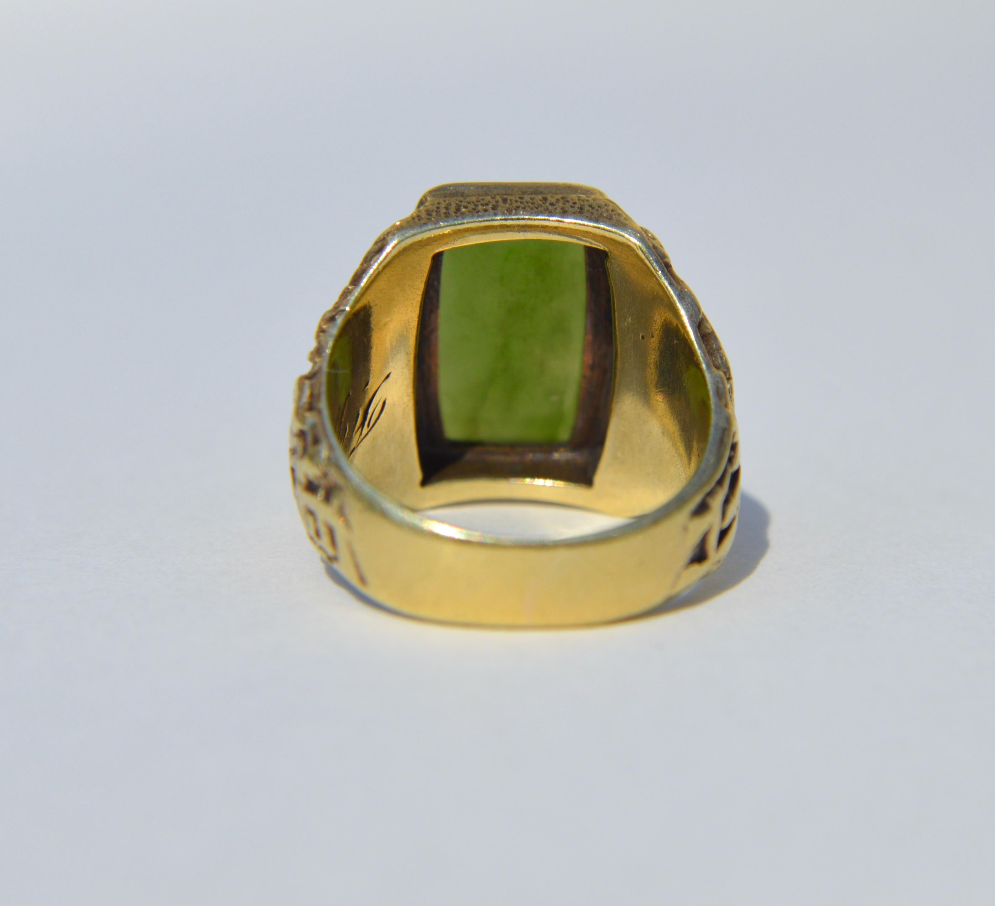 Women's or Men's Antique Edwardian Era 6 Carat Jade Griffin 14 Karat Gold Signet Pinky Ring