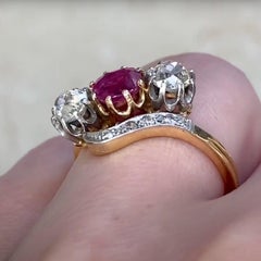 Antique Cushion Cut Ruby Ring (Approx. 0.70-Carats) & Diamond Three-Stone, Gold