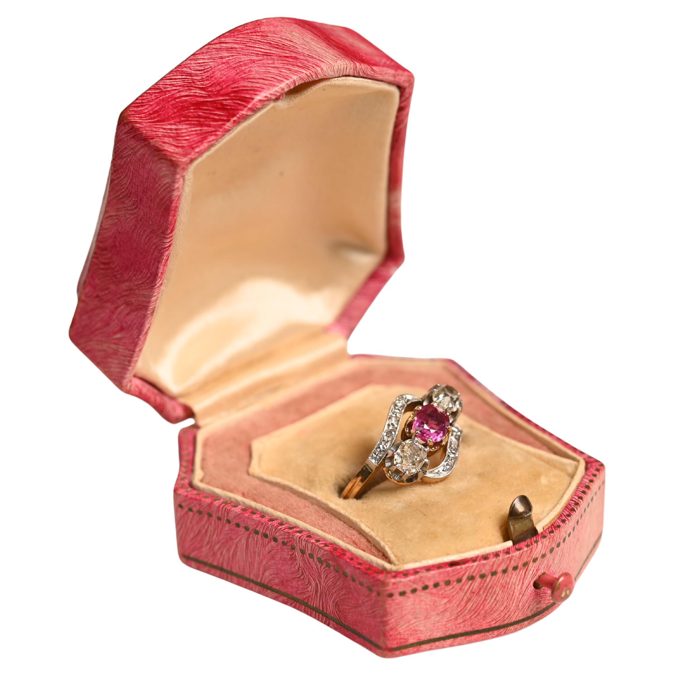 Antique Edwardian Era Cushion Cut Ruby and Diamonds Ring (Approx. 0.70-Carats)