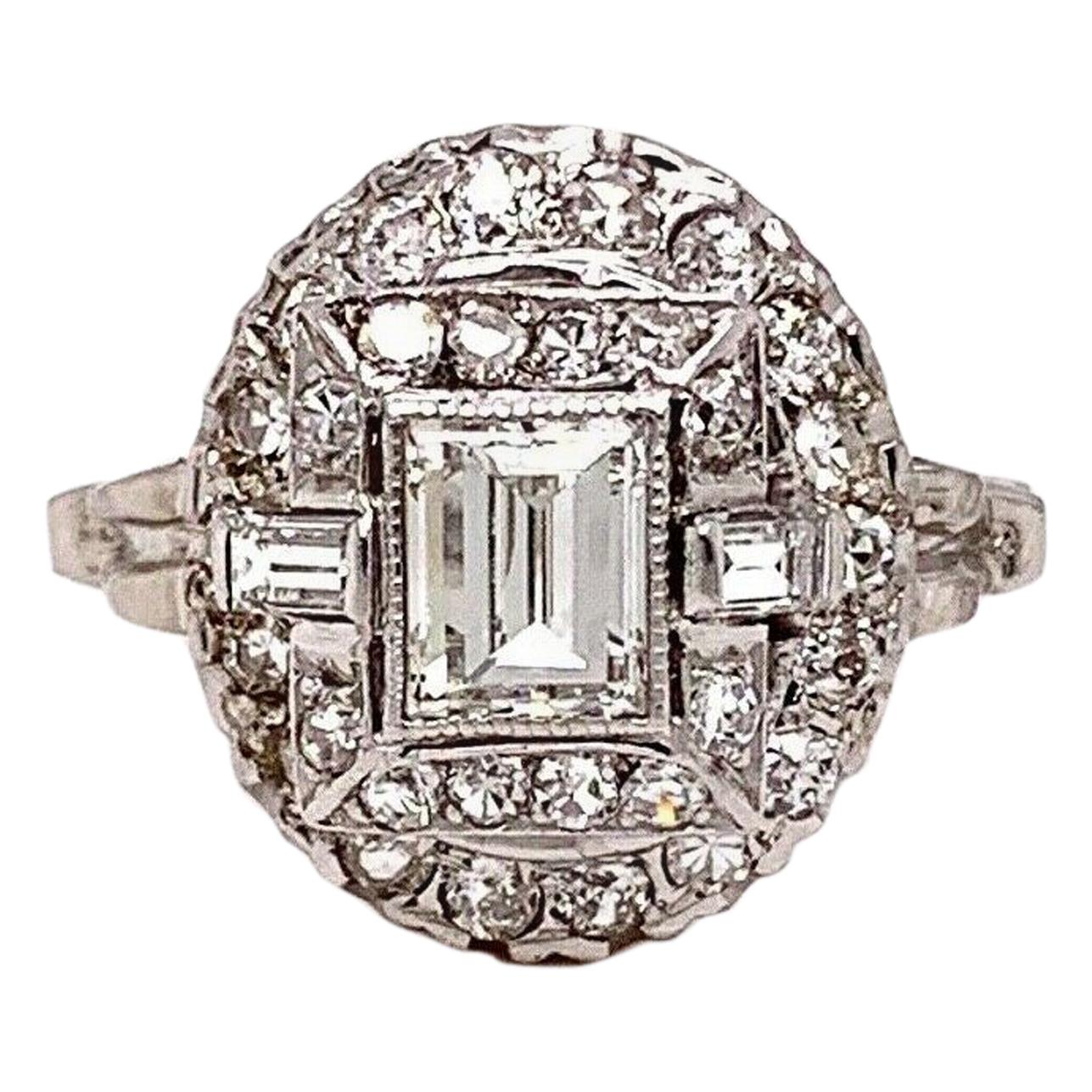 Antique Edwardian Era Diamond Ring 1.45 Carat G VS in 14 Karat White Gold For Sale