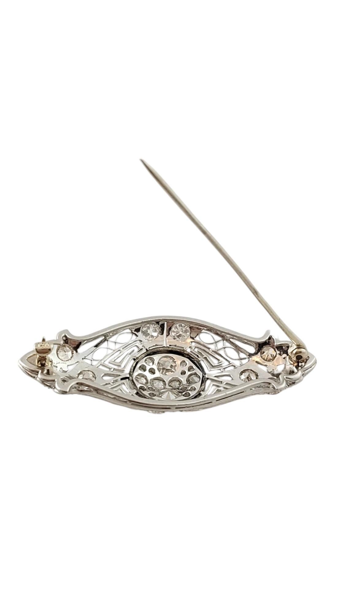 Round Cut Antique Edwardian Era Platinum and 14K White Gold Diamond Brooch Pin #16451 For Sale