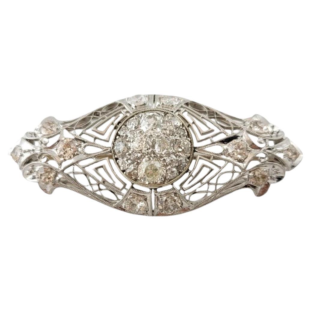 Antique Edwardian Era Platinum and 14K White Gold Diamond Brooch Pin #16451 For Sale