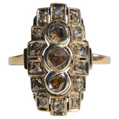 Antique Edwardian Era Rose Cut Diamond 14 Karat Gold Shield Ring