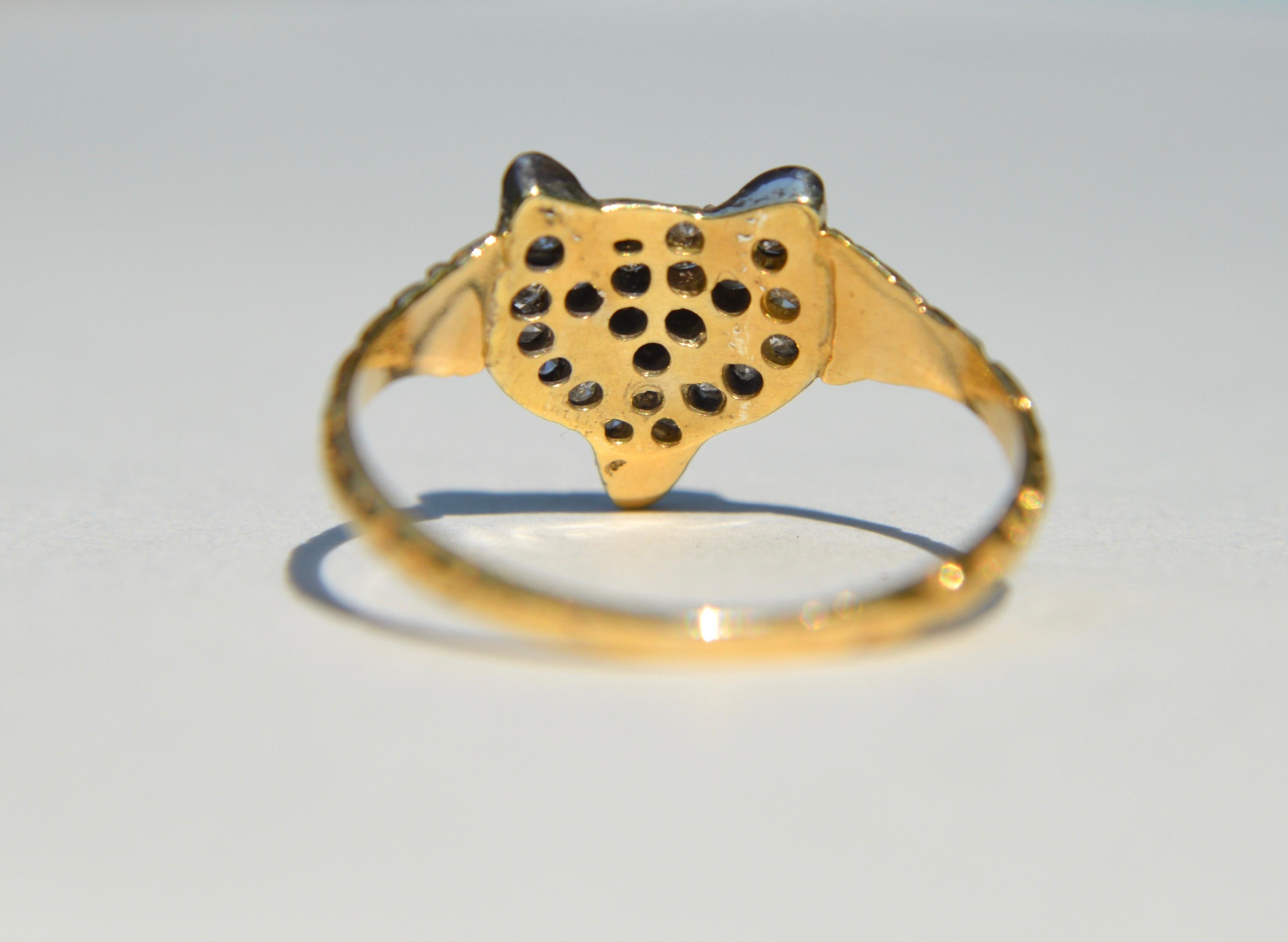 Antique Edwardian Era Diamond Ruby Fox 18 Karat Gold Ring In Good Condition For Sale In Crownsville, MD