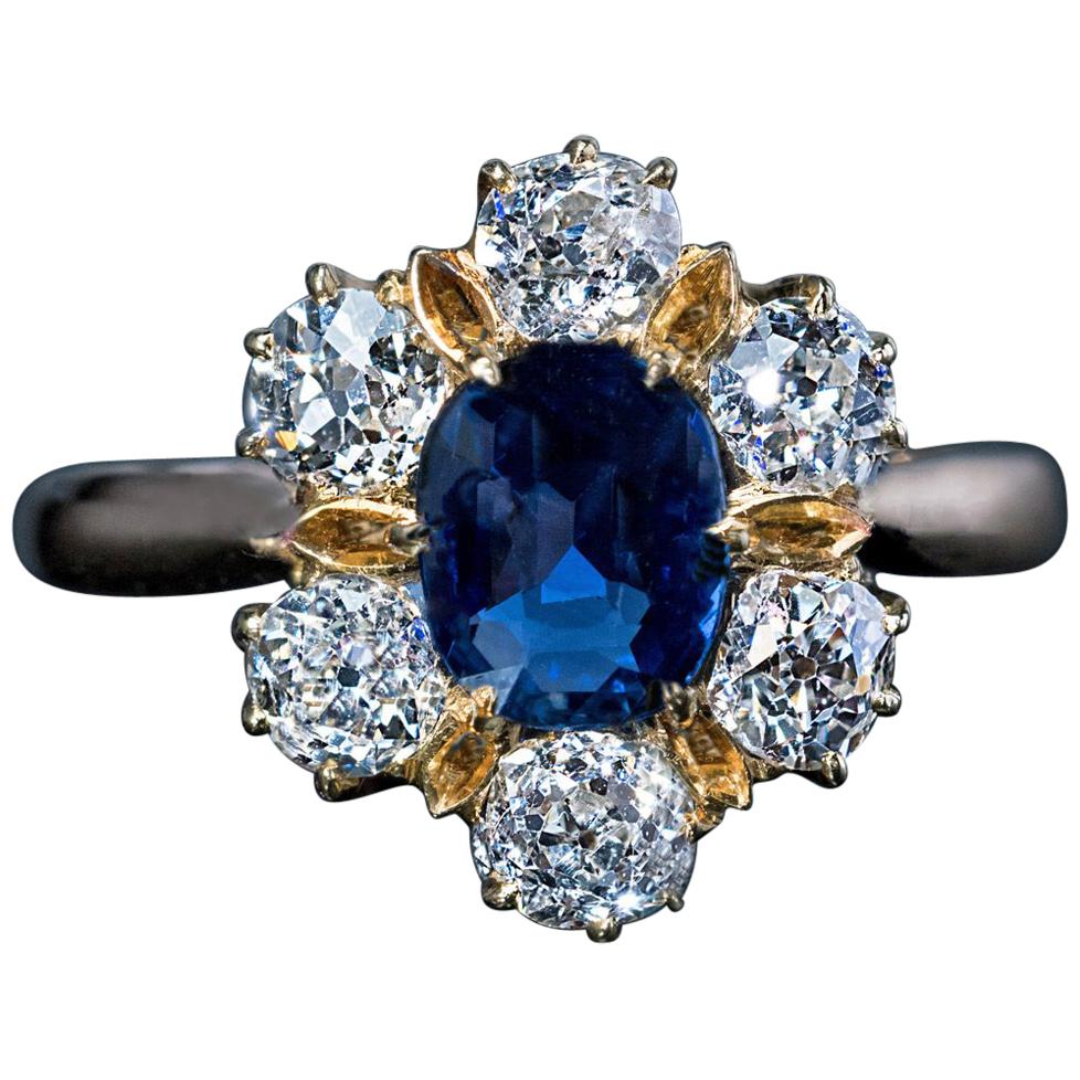 Antique Edwardian Era Sapphire Diamond Gold Engagement Ring