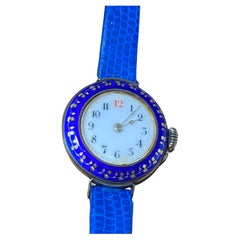 Antique Edwardian European Silver & Blue Enamel 28mm Ladies' Wristwatch