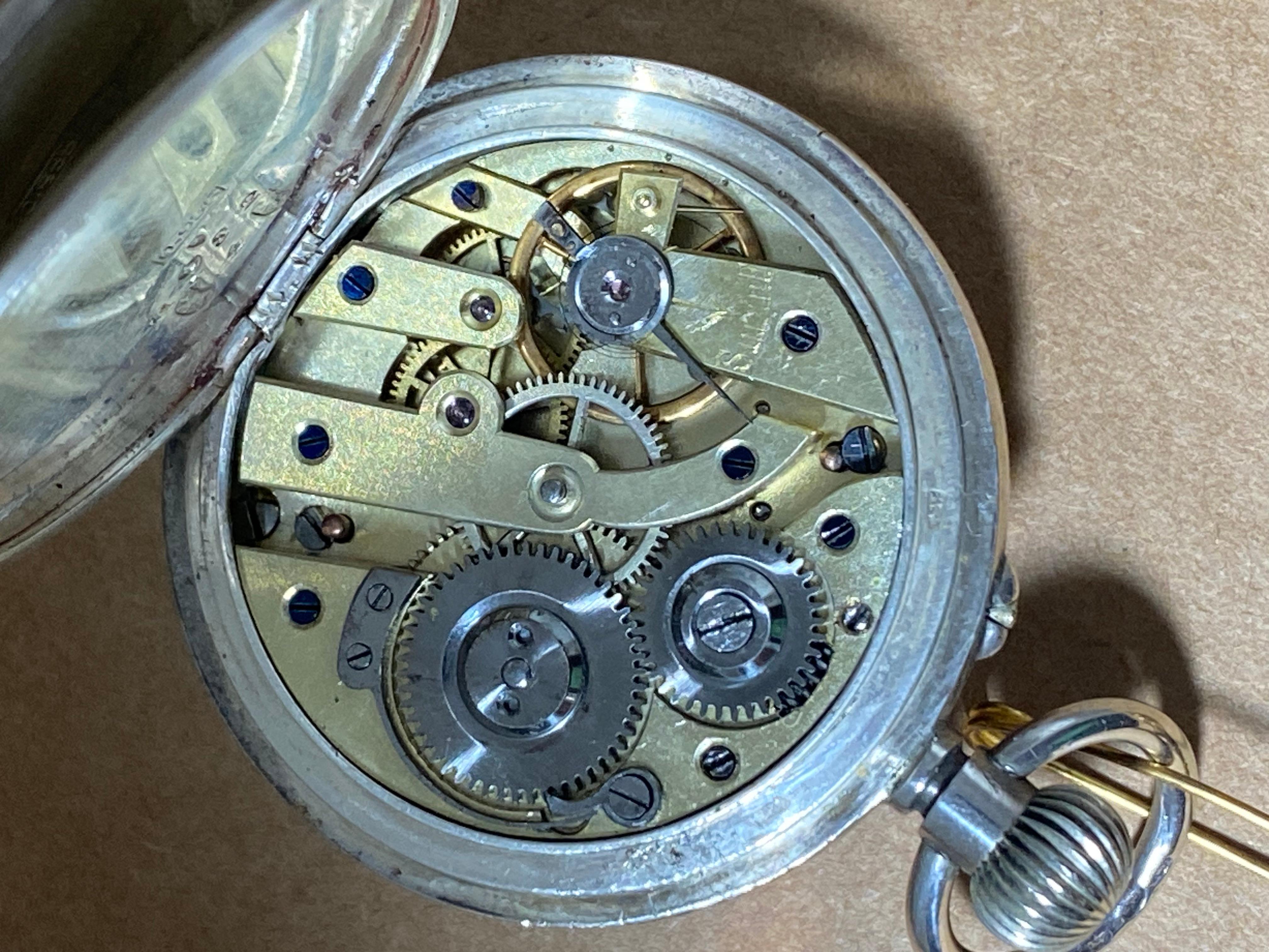 Antique Edwardian European Silver & Enamel Double Half Hunter 35mm Pocket Watch In Excellent Condition In MELBOURNE, AU
