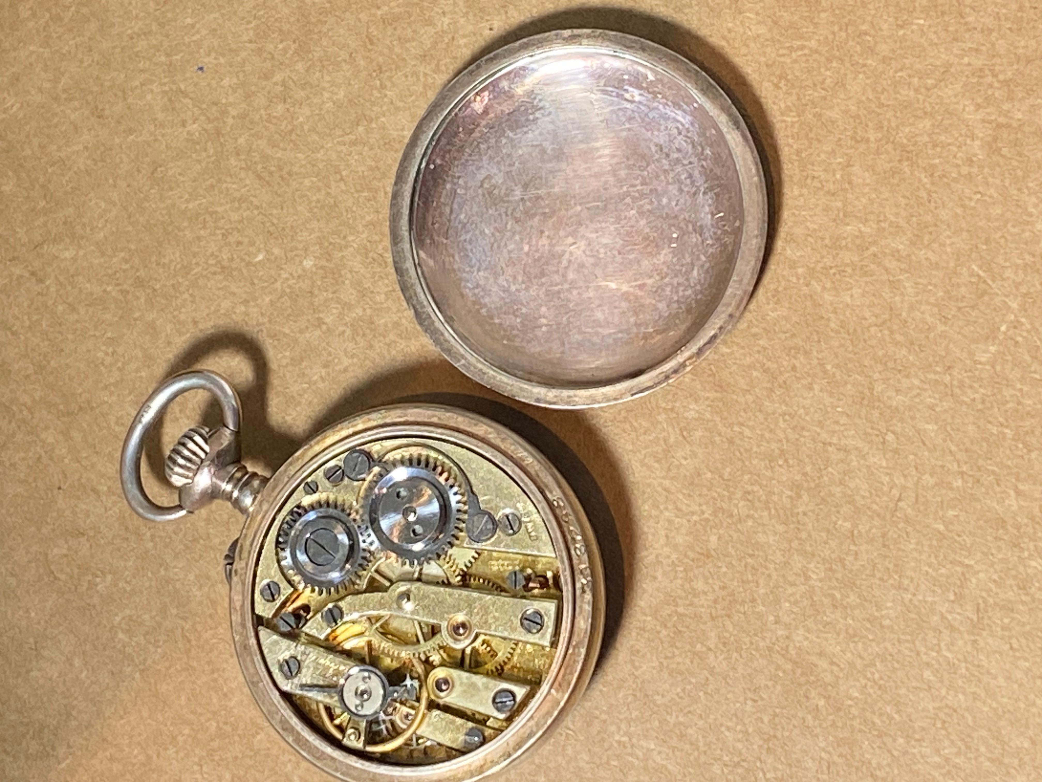 Antike edwardianische 28 mm-Taschenuhr aus europäischem Silber und Emaille mit offenem Zifferblatt (Edwardian)