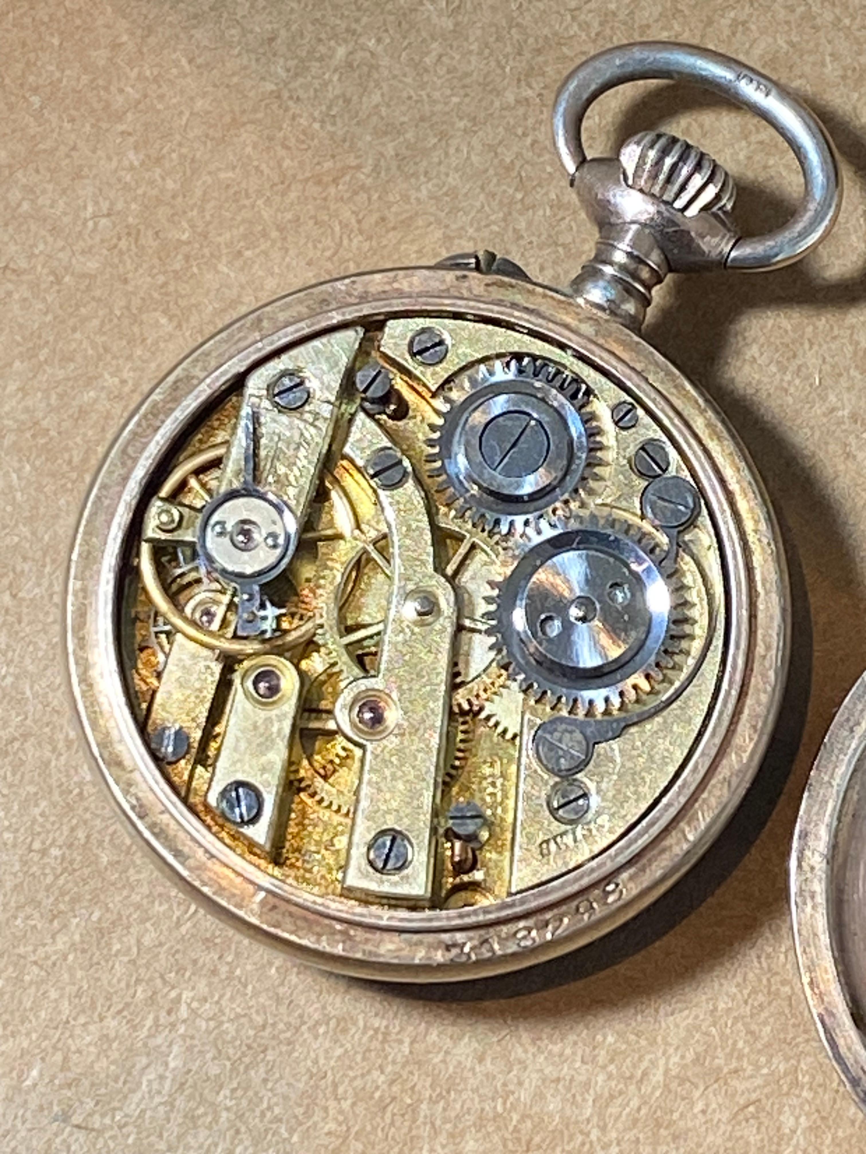 Antike edwardianische 28 mm-Taschenuhr aus europäischem Silber und Emaille mit offenem Zifferblatt im Zustand „Hervorragend“ in MELBOURNE, AU