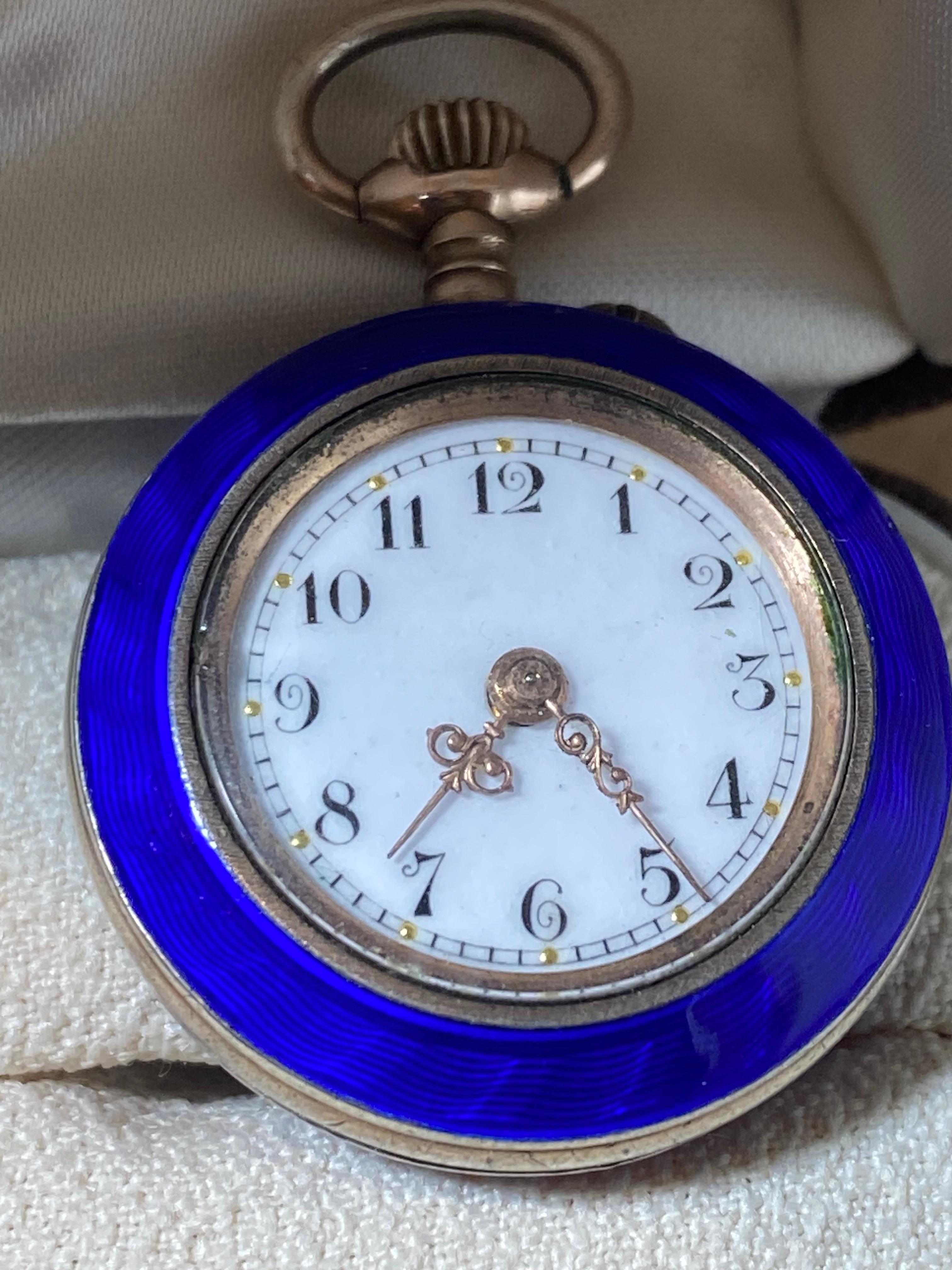 Antike edwardianische 28 mm-Taschenuhr aus europäischem Silber und Emaille mit offenem Zifferblatt 1