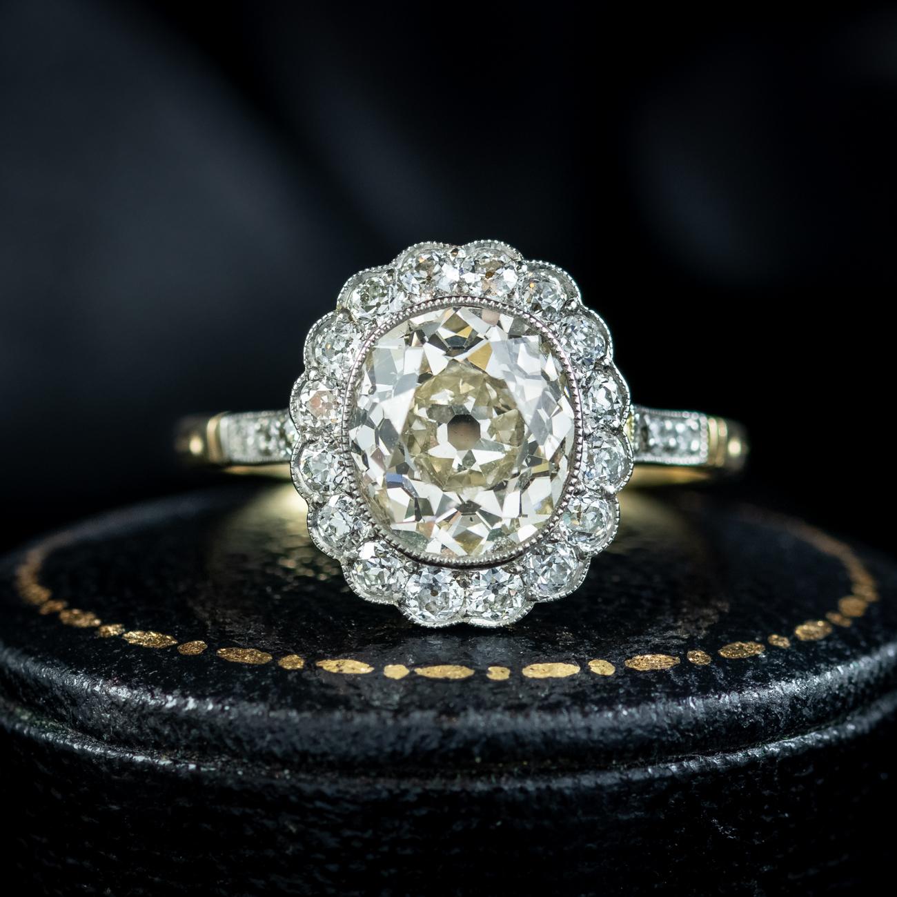Antique Edwardian Fancy Diamond Cluster Ring 3ct of Diamond with Cert 5