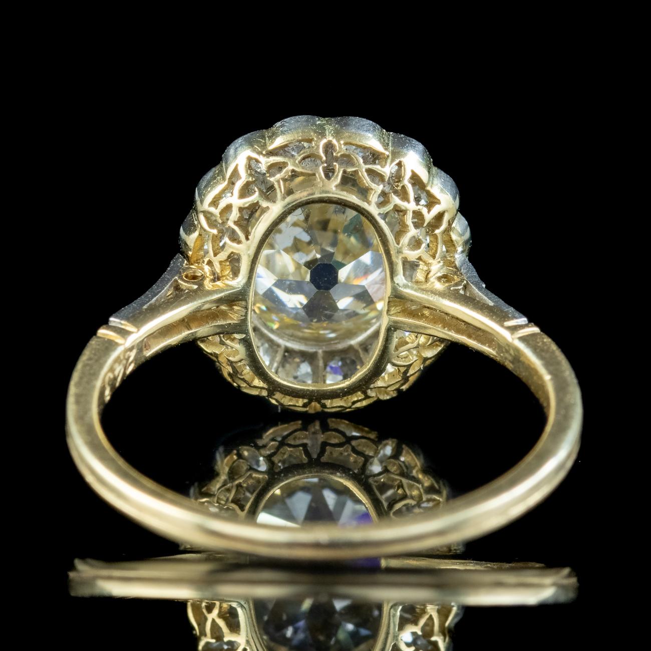 Antique Edwardian Fancy Diamond Cluster Ring 3ct of Diamond with Cert In Good Condition In Kendal, GB