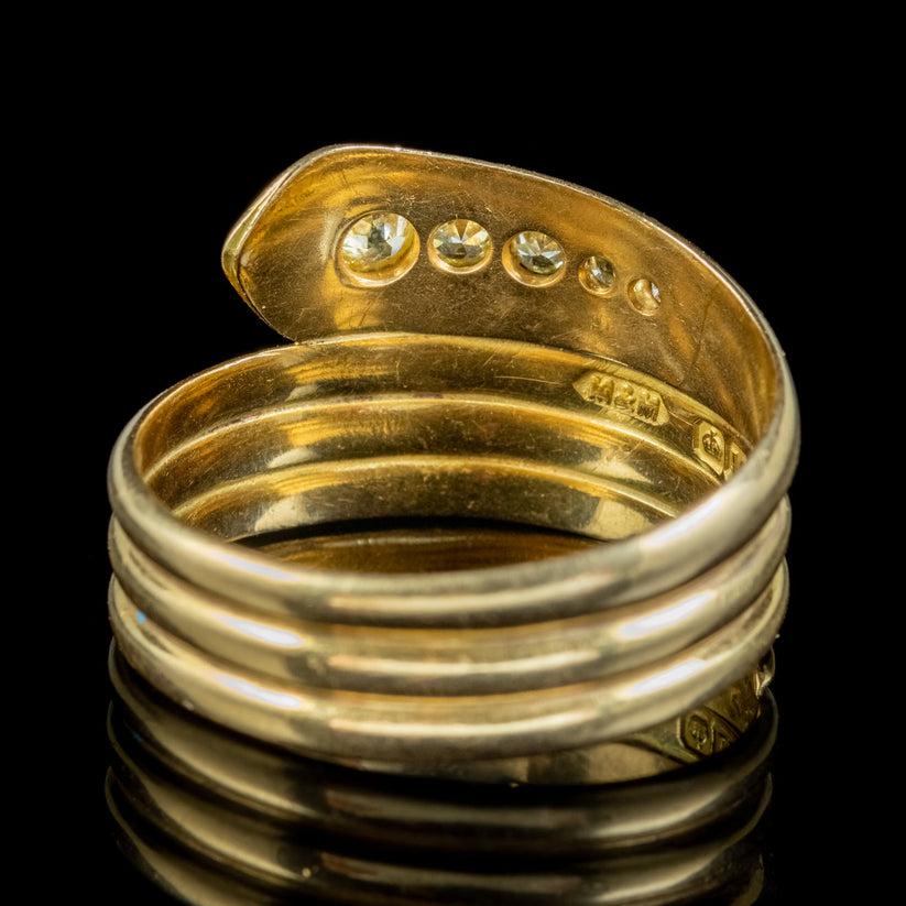 Antique Edwardian Fancy Yellow Diamond Snake Ring, Dated 1918 In Good Condition For Sale In Kendal, GB