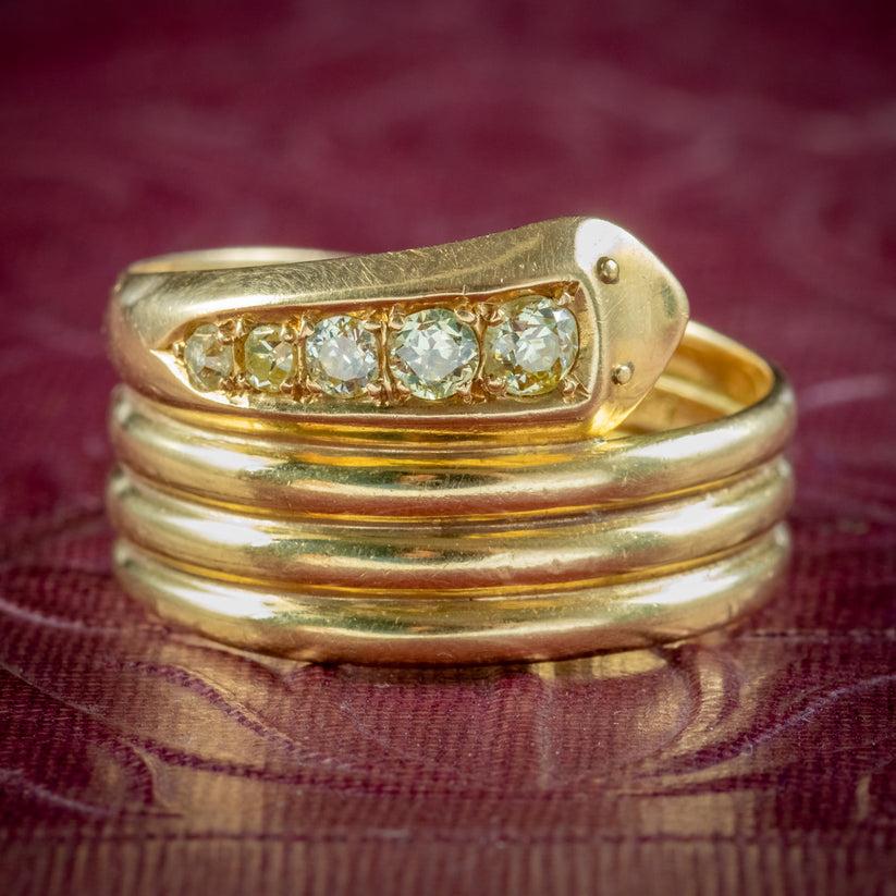 Antique Edwardian Fancy Yellow Diamond Snake Ring, Dated 1918 For Sale 3