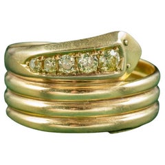 Antique Edwardian Fancy Yellow Diamond Snake Ring, Dated 1918