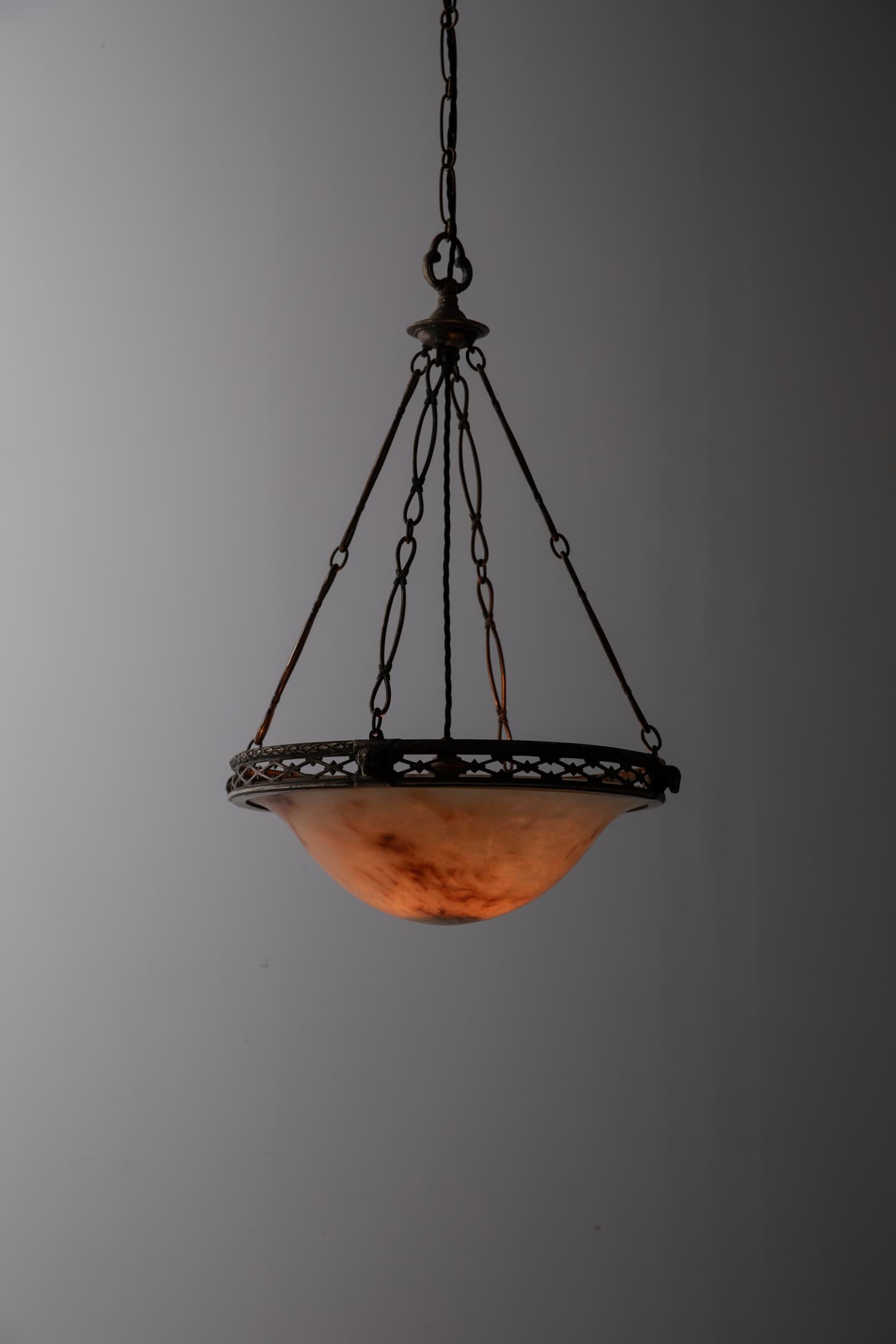 Antigua lámpara de techo eduardiana Faraday & Son Plafonnier de alabastro, c.1900 Eduardiano en venta