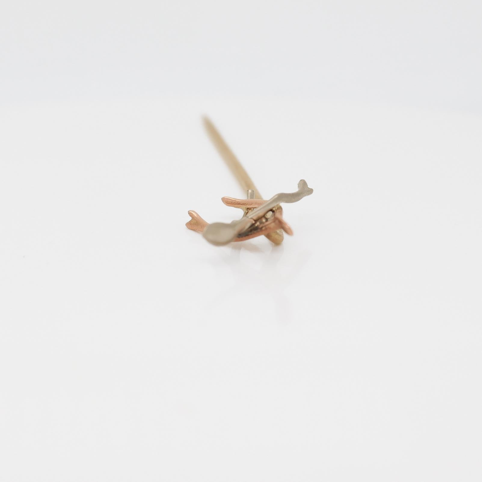 Antique Edwardian Figural Platinum & 14k Gold Wishbones Stickpin For Sale 7
