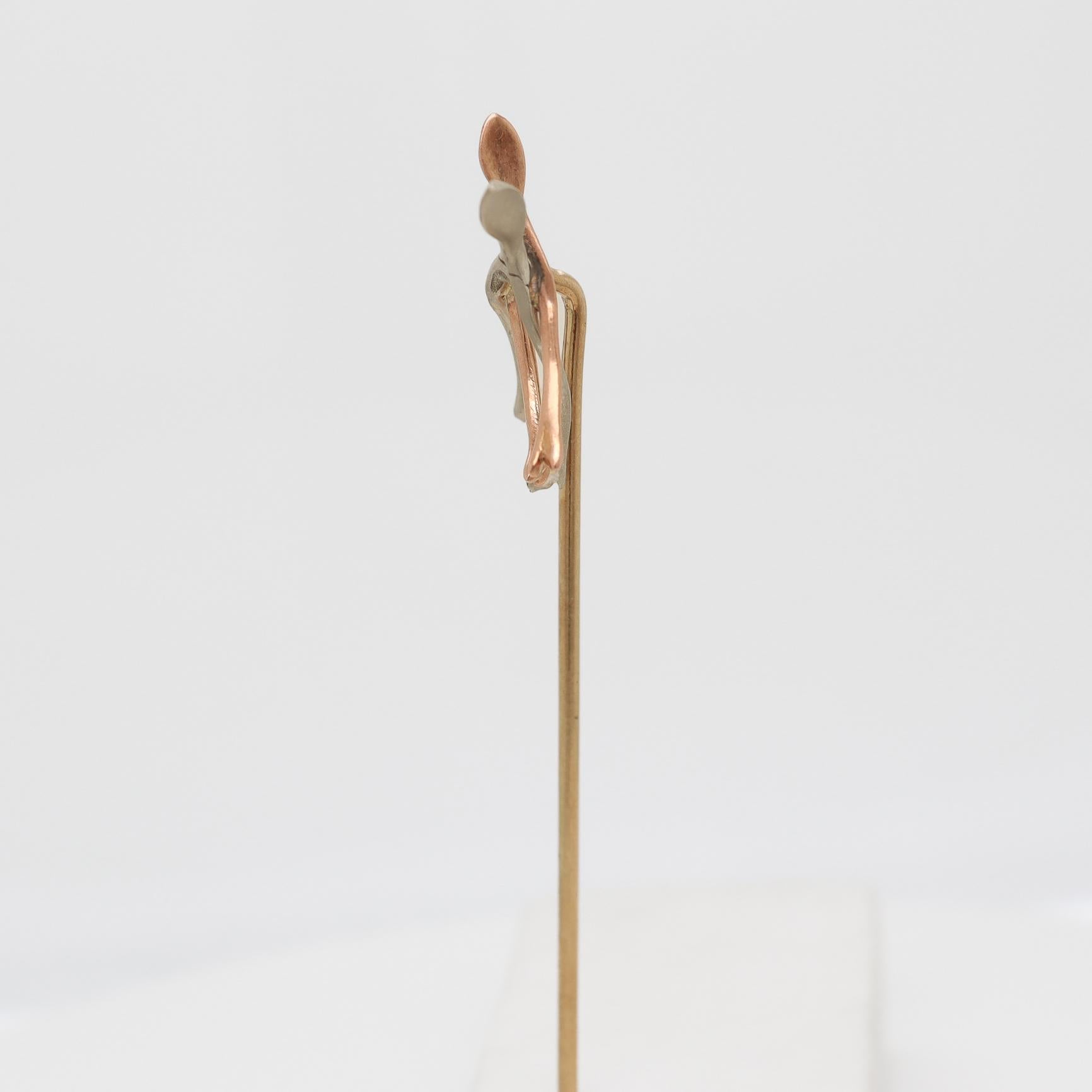 Antique Edwardian Figural Platinum & 14k Gold Wishbones Stickpin For Sale 2