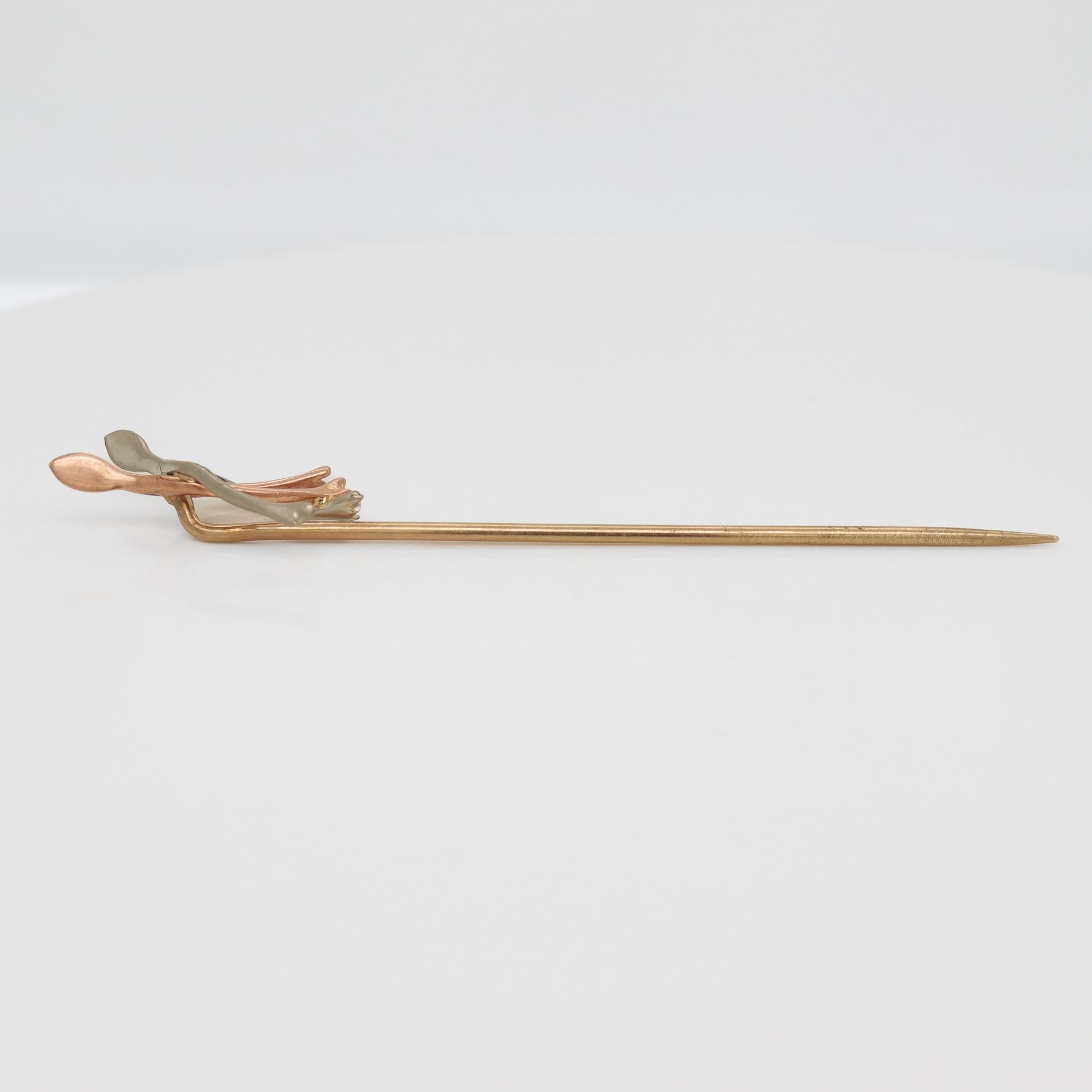 Antique Edwardian Figural Platinum & 14k Gold Wishbones Stickpin For Sale 6
