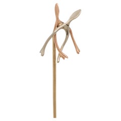 Antike edwardianische figurale Wishbones Stickpin aus Platin und 14k Gold mit Wishbones