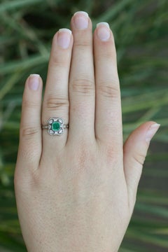 Antique Edwardian Filigree Emerald & Diamond Engagement Ring