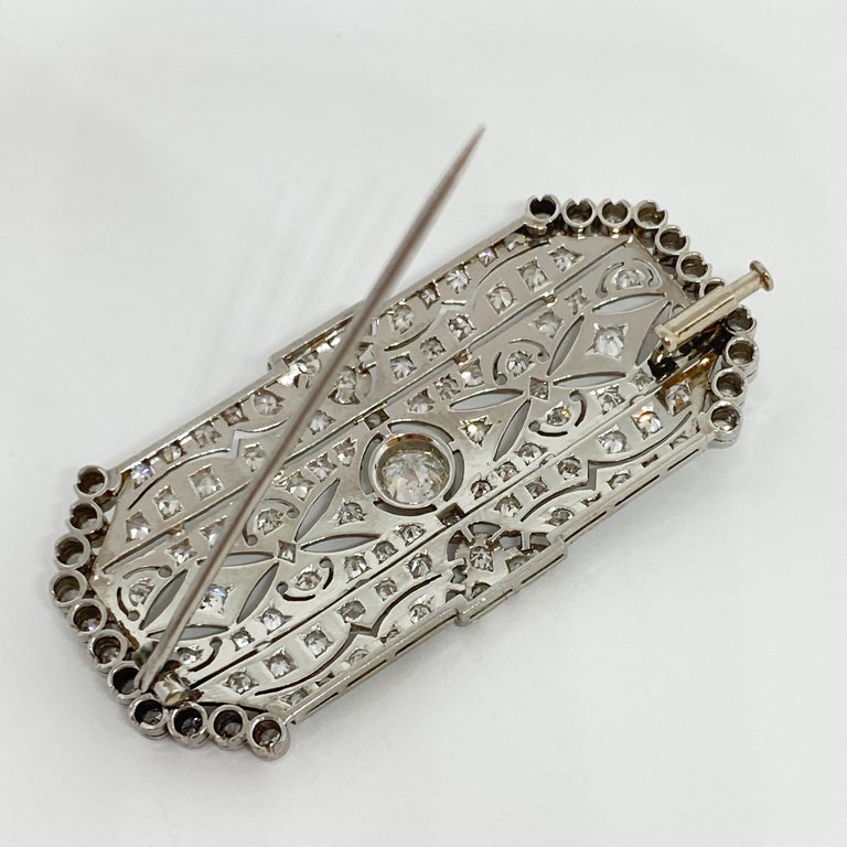 Women's Antique Edwardian Filigree Platinum Diamond Brooch 3.70 Carat For Sale