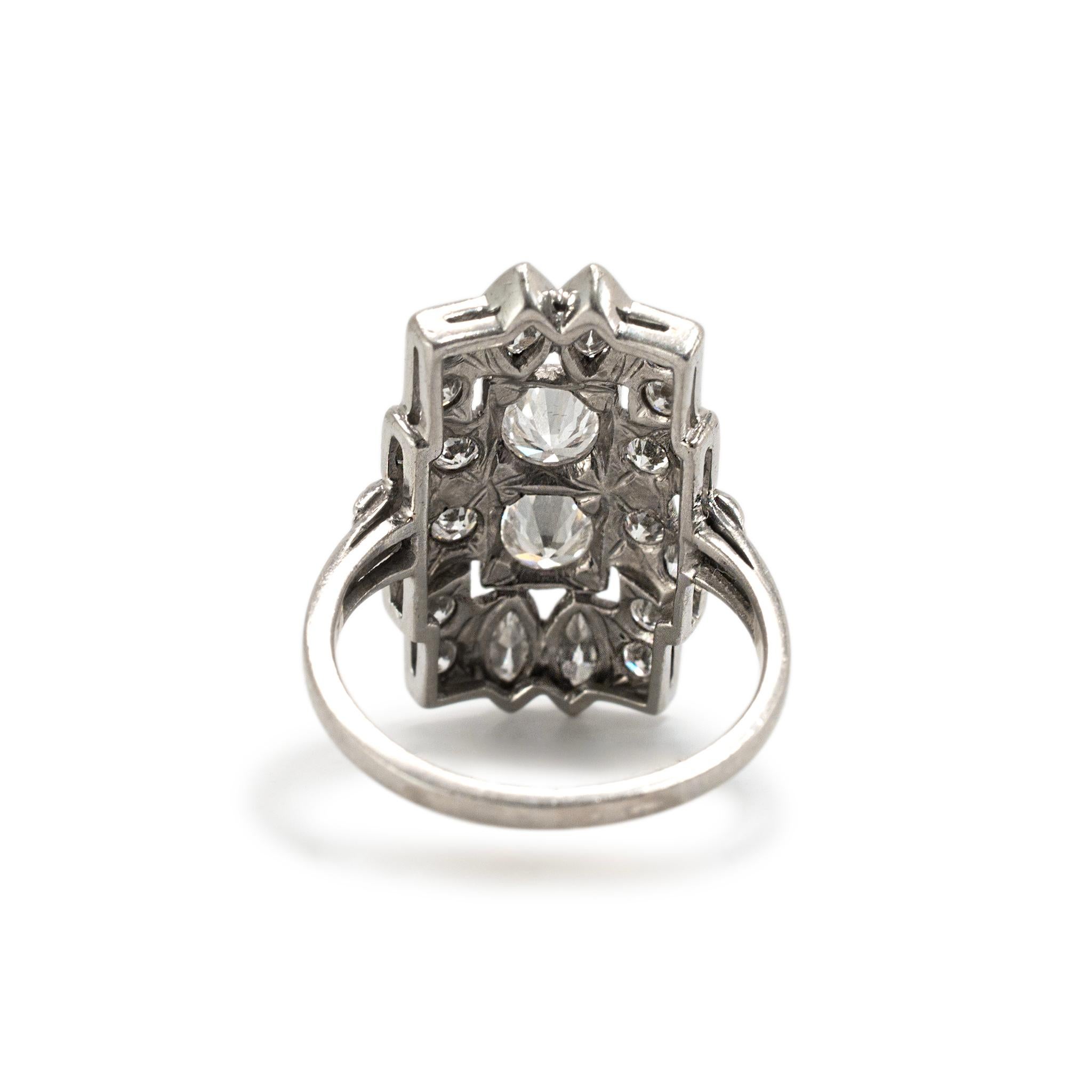 Antiker Edwardianischer Filigraner Platin Alter Europäischer Marquee Diamant Cocktail Ring im Zustand „Hervorragend“ im Angebot in Houston, TX