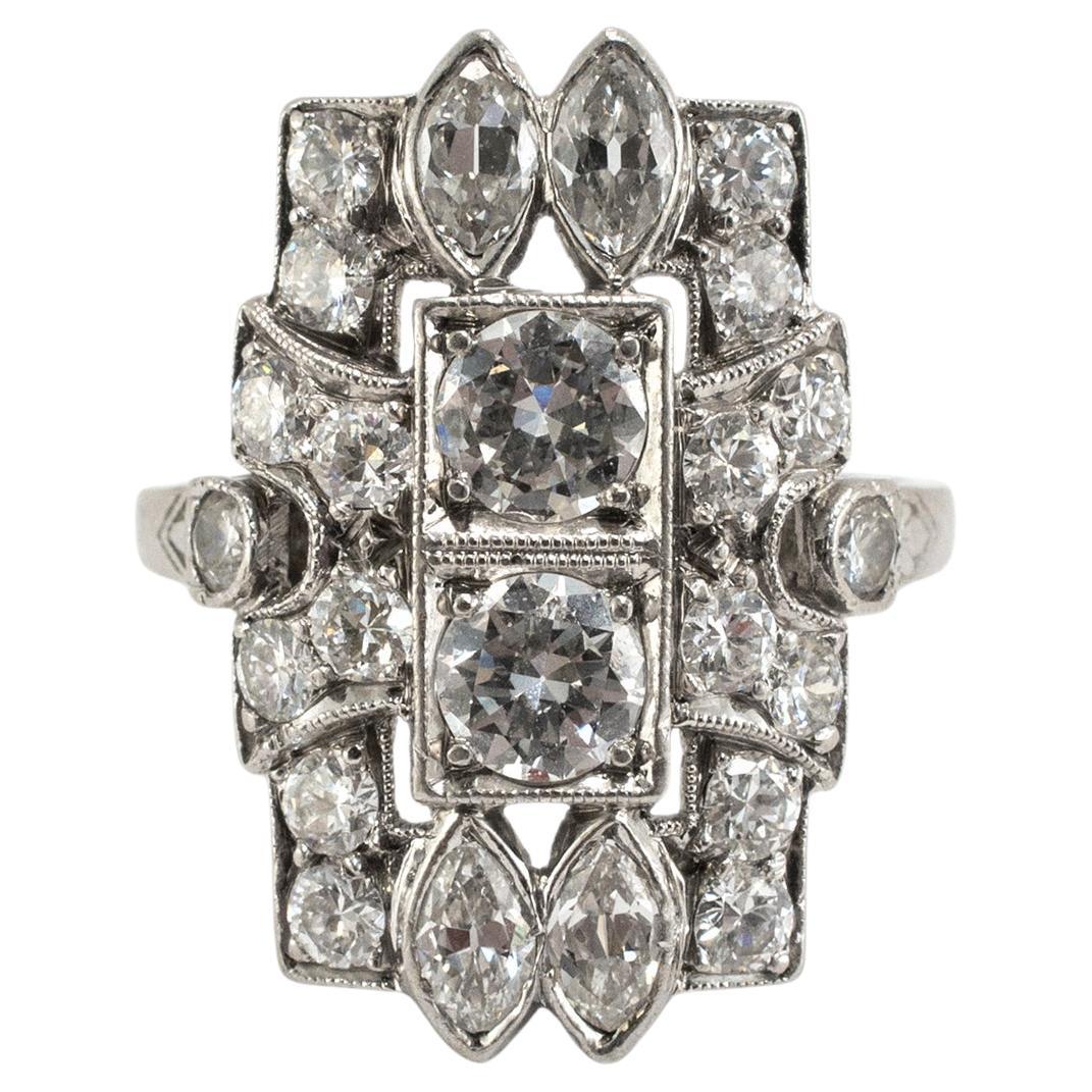 Antiker Edwardianischer Filigraner Platin Alter Europäischer Marquee Diamant Cocktail Ring im Angebot