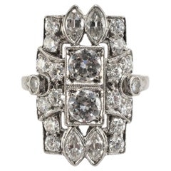 Antique Edwardian Filigreed Platinum Old European Marquee Diamond Cocktail Ring
