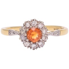 Antique Edwardian Fire Opal Diamond Cluster Ring