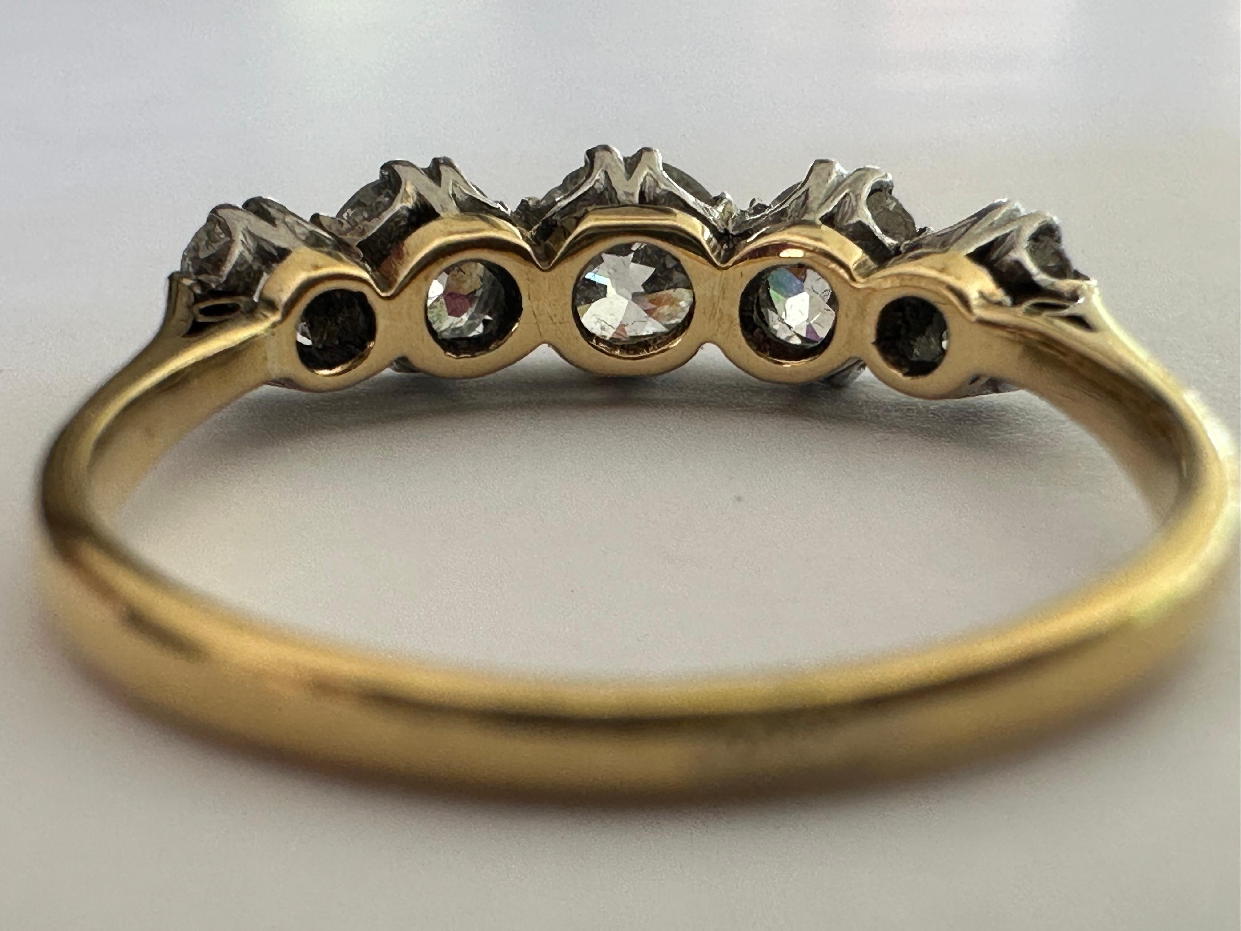 Old European Cut Antique Edwardian Five-Stone Diamond Band Ring For Sale