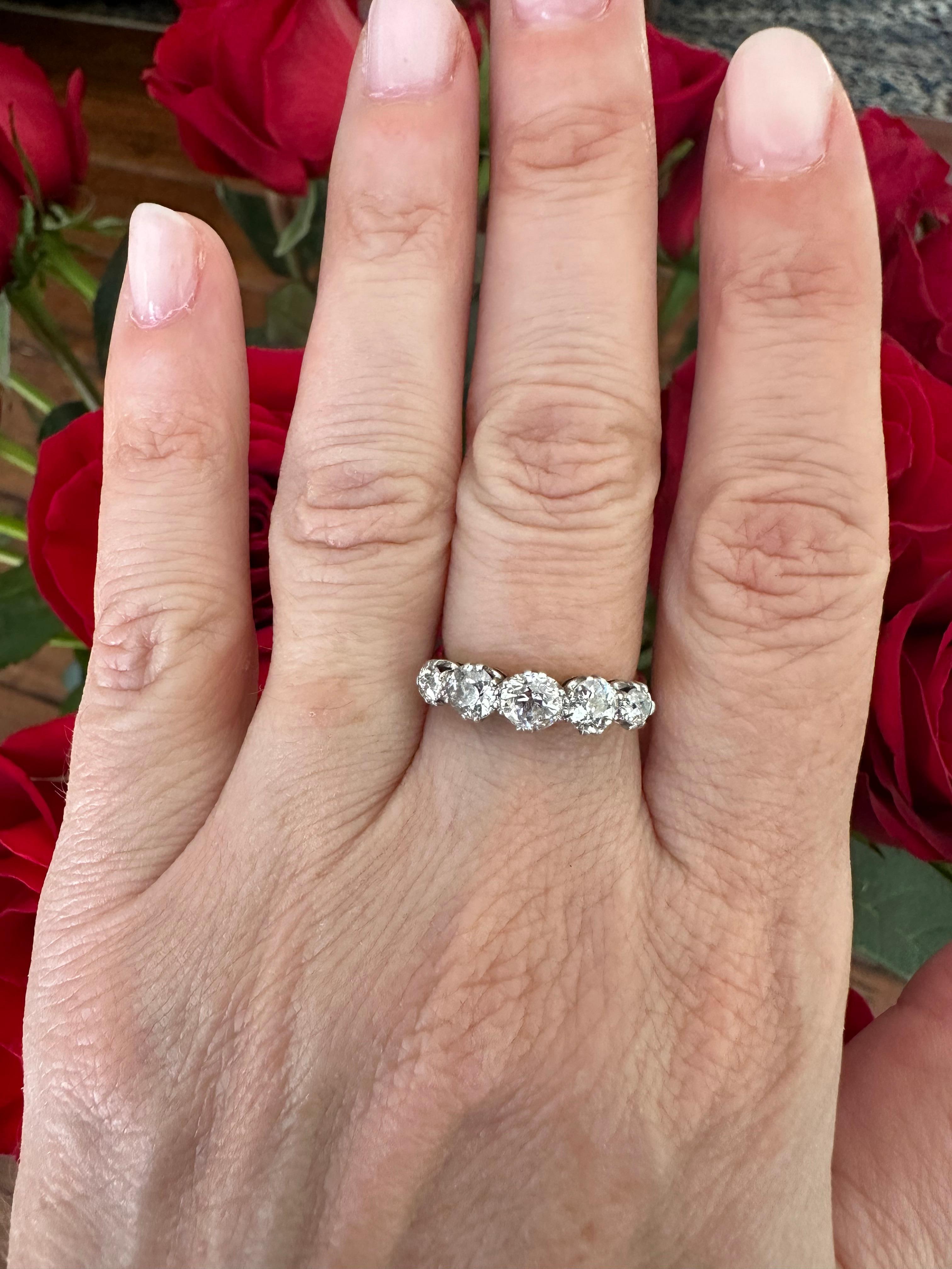 Antique Edwardian Five-Stone Diamond Band Ring For Sale 2